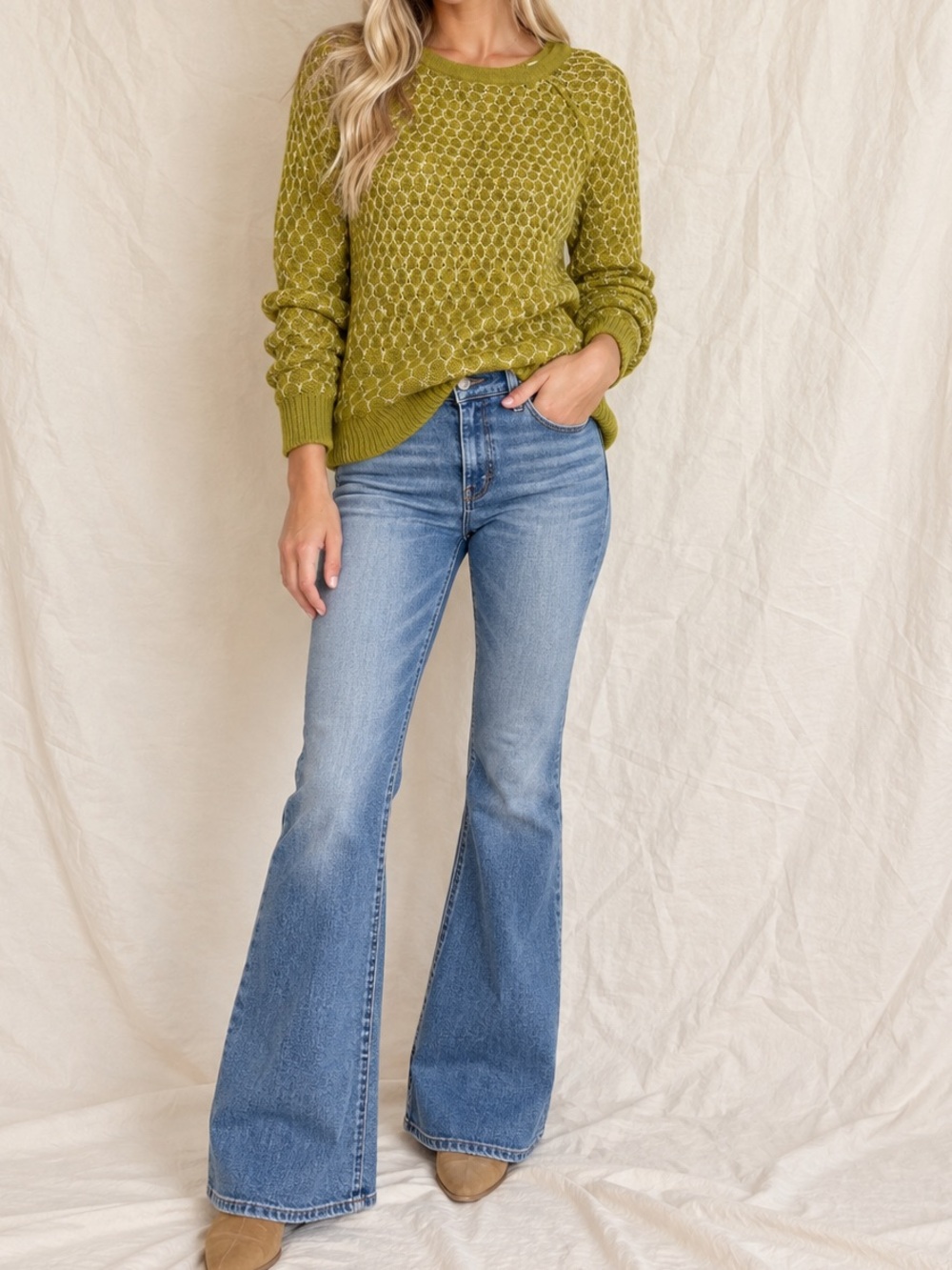 Moth Anthropologie Green Honeycomb Crochet Sweater Medium